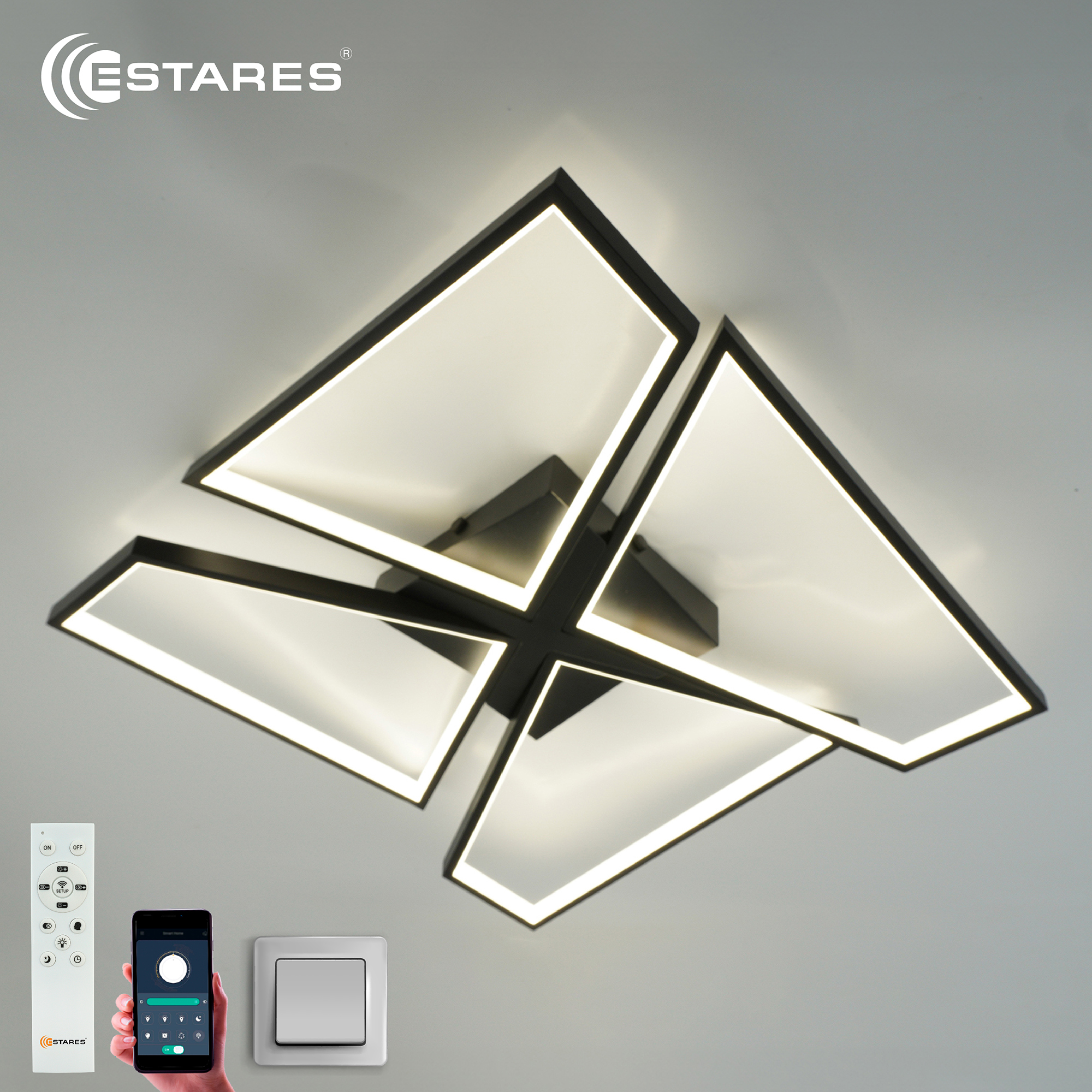 Управляемая светодиодная люстра ORLANDO 120W S-APP-550x550x90-BLACK/WHITE-220-IP20