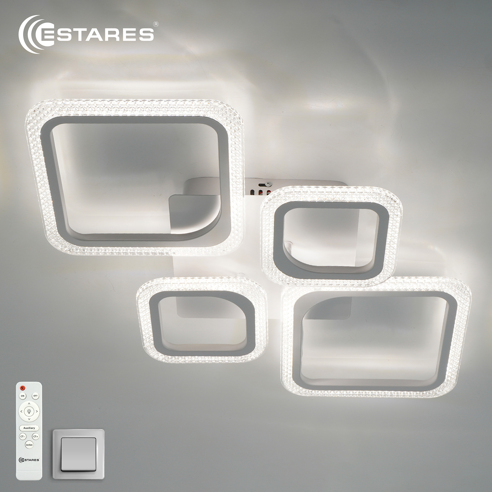 Управляемая светодиодная люстра OVAL prizma 80W 4S-RC-725x423x80-WHITE/CLEAR-220-IP20