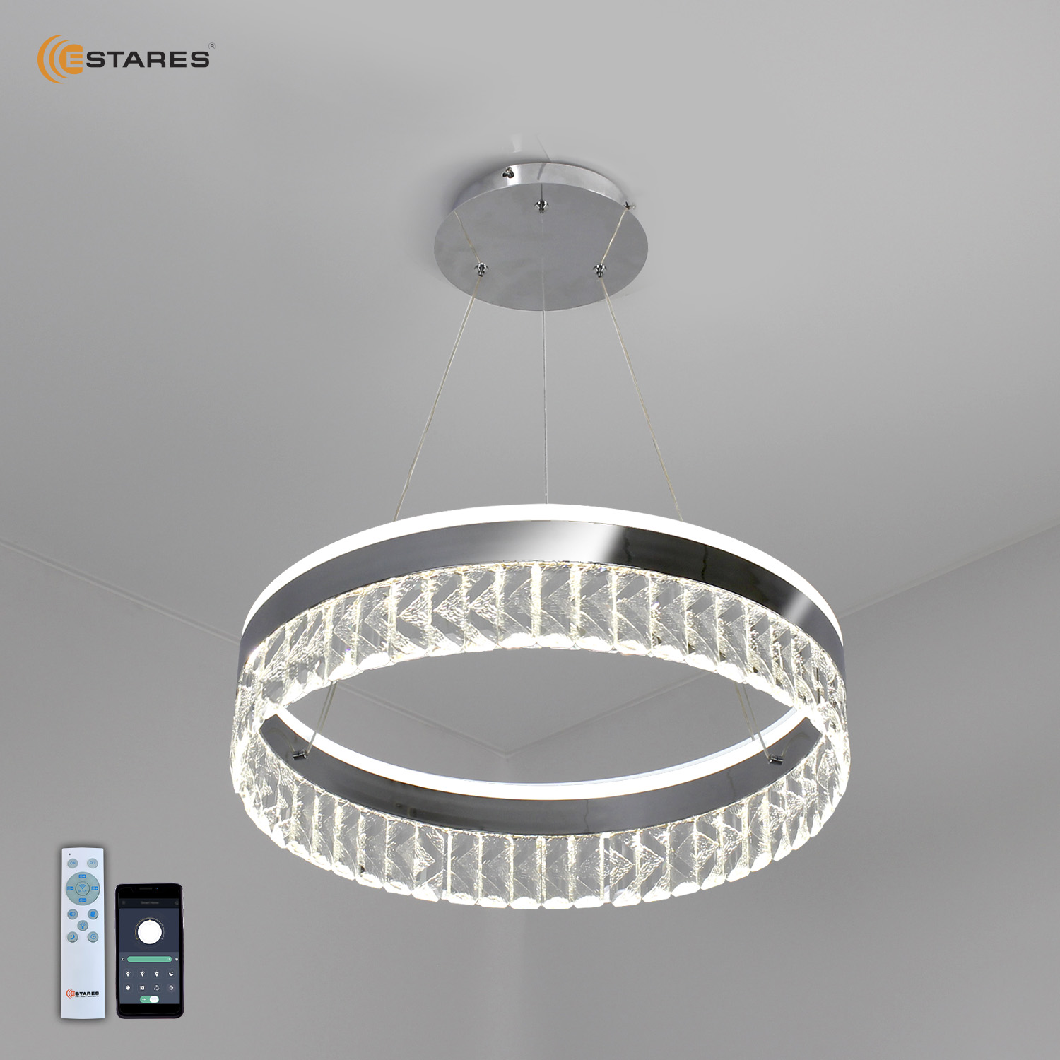 Управляемая светодиодная люстра CARINA 90W R-APP-500x1200-CHROME/CLEAR-220-IP20