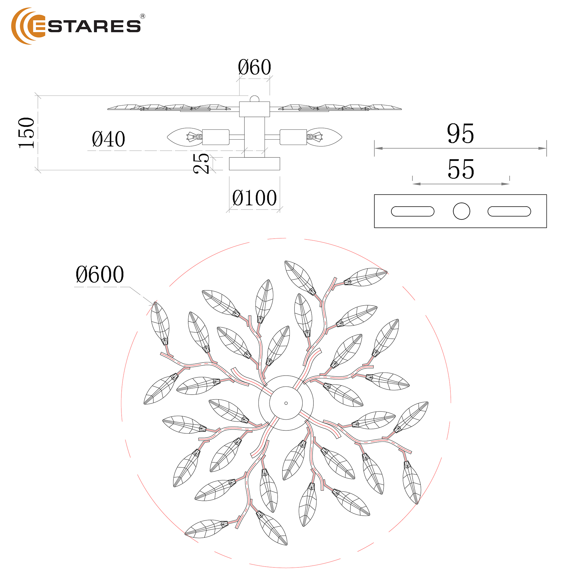 Люстра VIOLA 4xE14-600х150-GOLD CRYSTAL-220-IP20