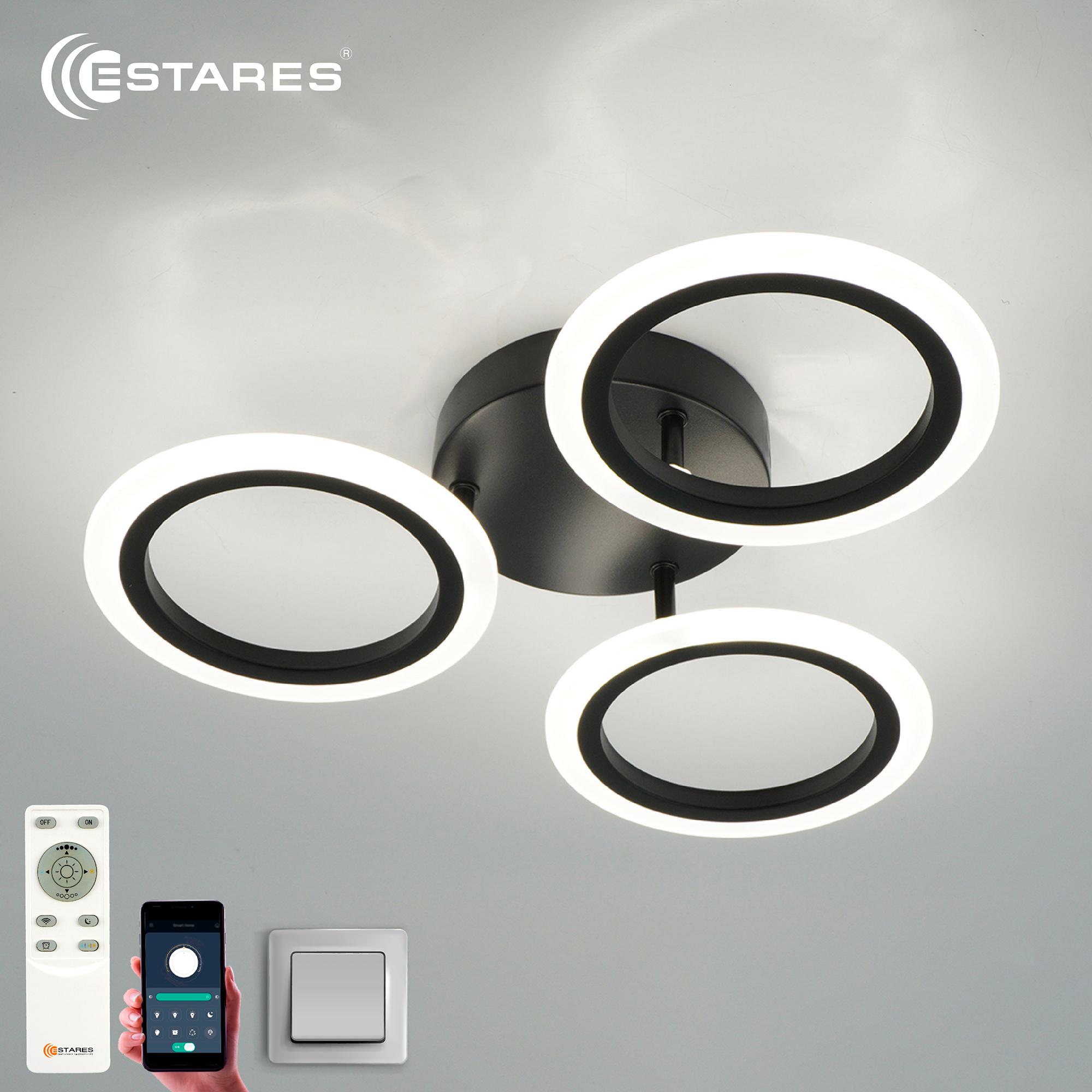 Управляемая светодиодная люстра MARIA 50W 3R-APP-440x80-BLACK/WHITE-220-IP20