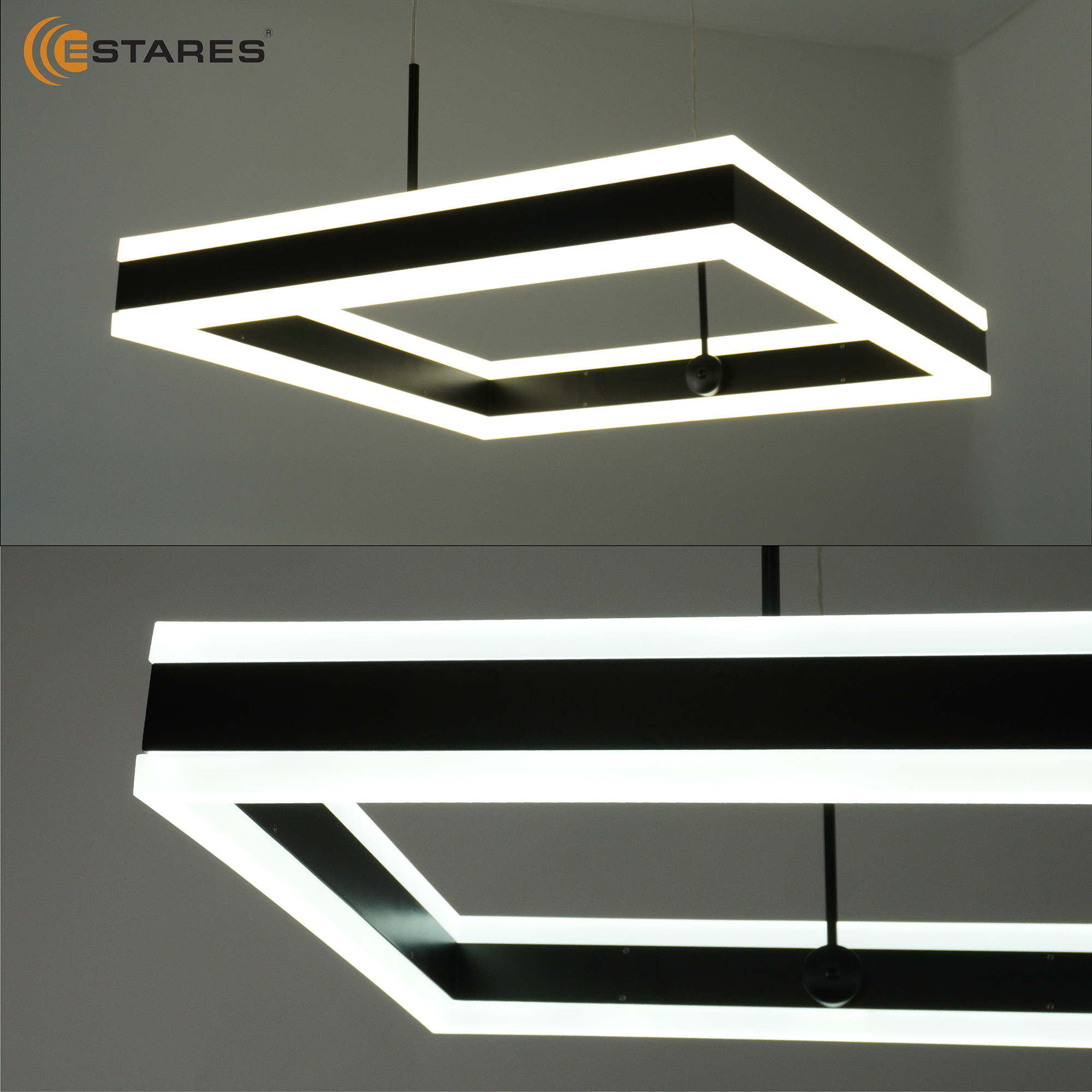 Управляемая светодиодная люстра STELLA 80WS-APP-400x400x1200-BLACK WHITE-220-IP20