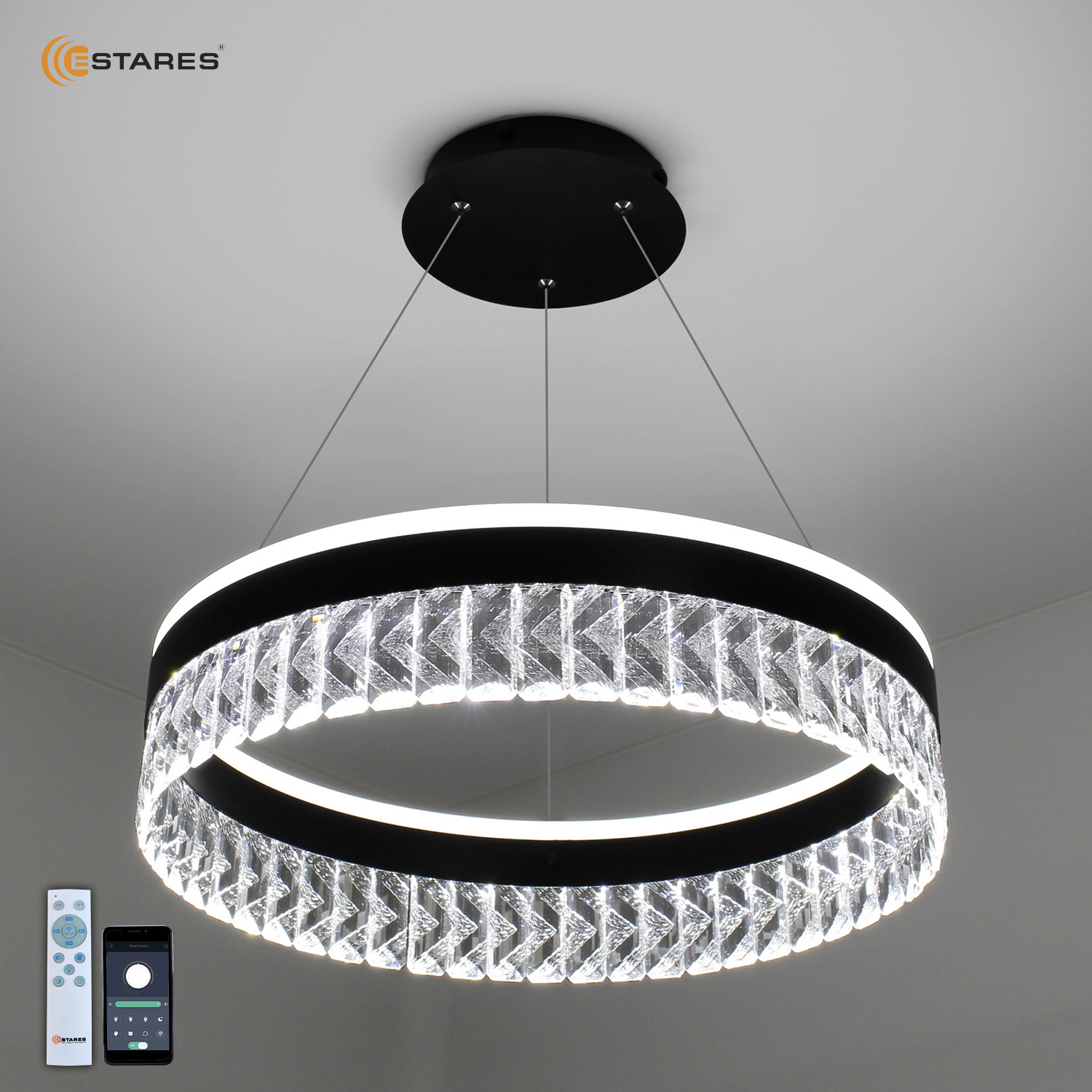 Управляемая светодиодная люстра CARINA 90W R-APP-500x1200-BLACK/CLEAR-220-IP20