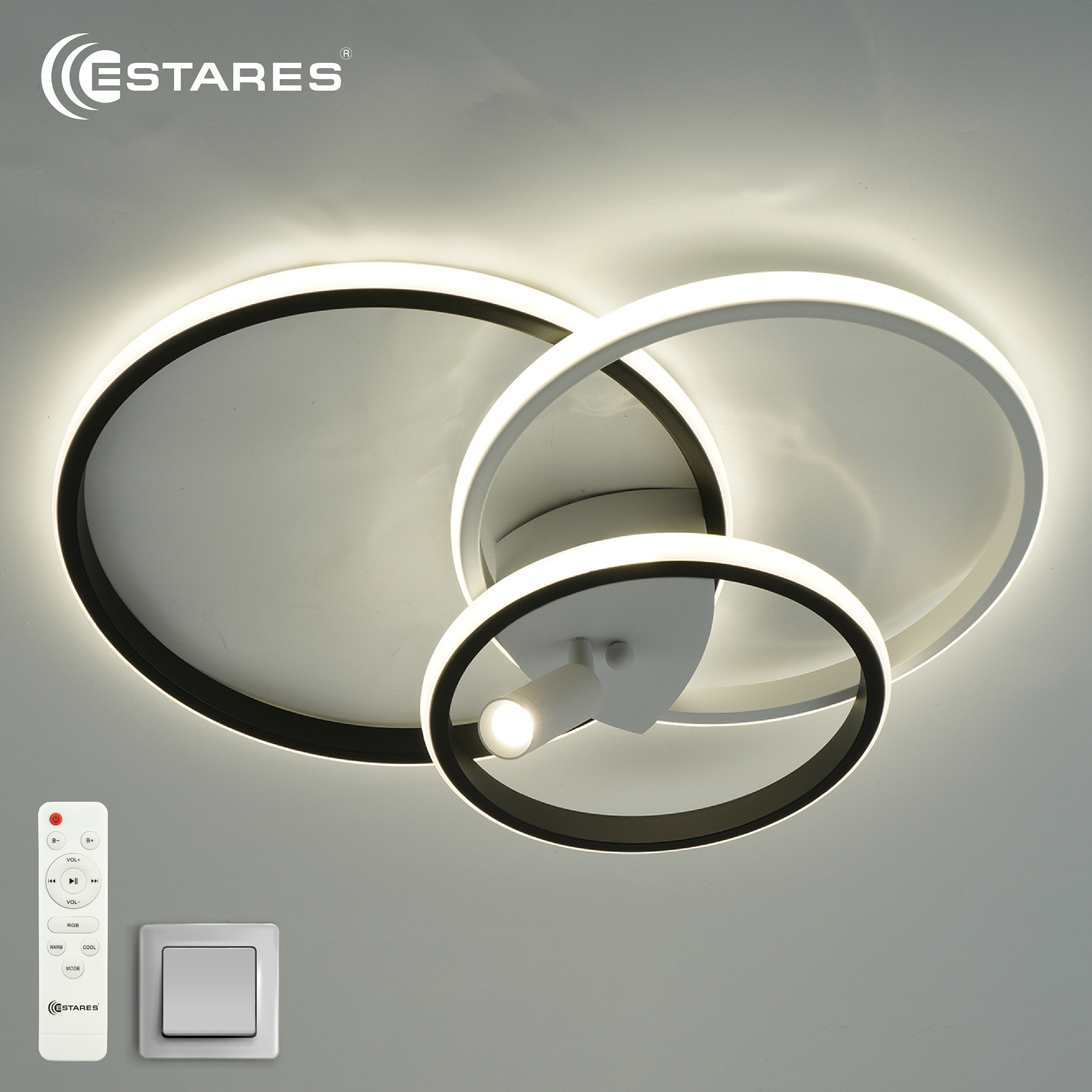 Управляемый светодиодный светильник IDZUMI 80W 3R1DL-RC-510x400x65-WHITE/BLACK/WHITE-220-IP20