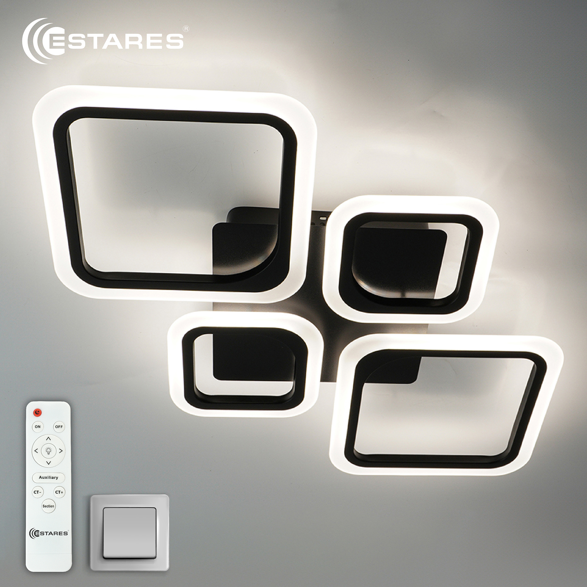 Управляемая светодиодная люстра OVAL 80W 4S-RC-725x423x55-BLACK/WHITE-220-IP20