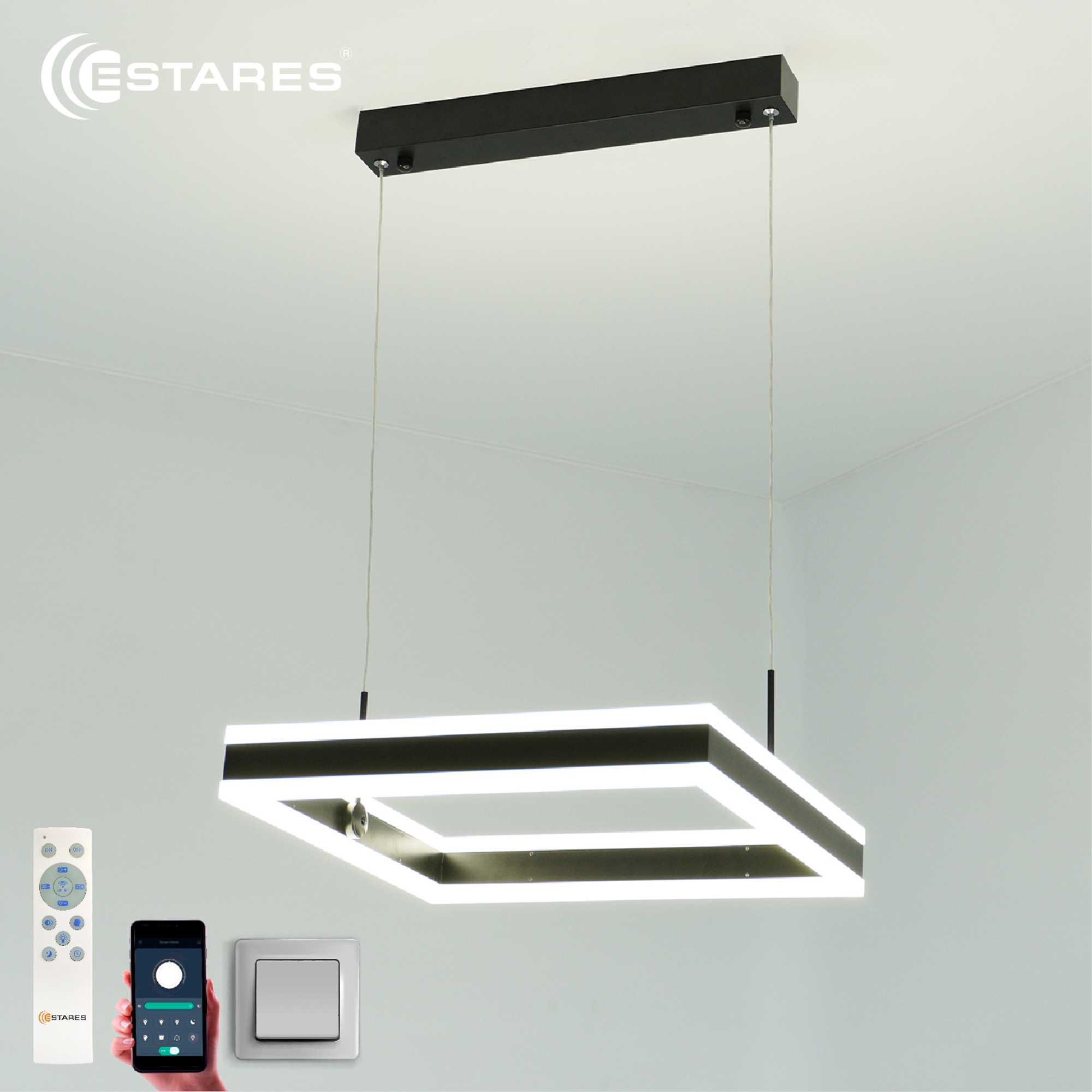 Управляемая светодиодная люстра STELLA 80WS-APP-400x400x1200-BLACK/WHITE-220-IP20