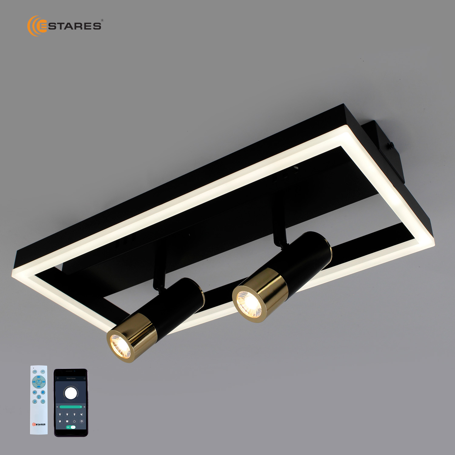 Управляемая светодиодная люстра OMEGA 36W 2DL S-APP-400x200x120-BLACK/GOLD/WHITE-220-IP20