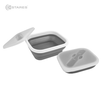 Ланч бокс складной силиконовый 1000 мл ES-LB-portable-mono-1000ml-19х16х8/4-white/gray