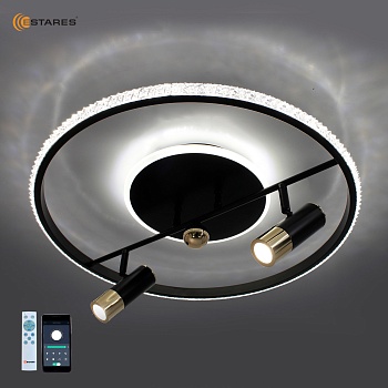 Управляемая светодиодная люстра SIRENA 56W 2R-APP-500x183-BLACK/GOLD/CRYSTAL-220-IP20