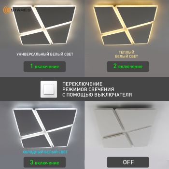 Управляемая светодиодная люстра AERO 72W 4S-ON OFF- 455x455x57-WHITE WHITE-220-IP20