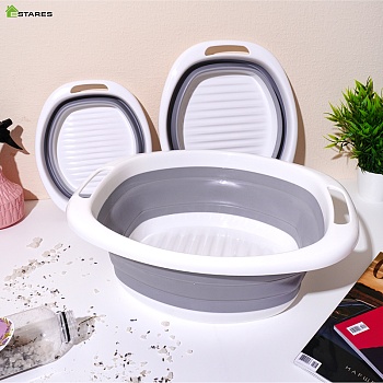 Таз складной силиконовый "стиральная доска" (комплект 3 шт.) ES-BS-oval-10L/5L/3L-white/gray