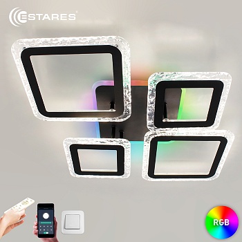 Управляемая светодиодная люстра OVAL ICE RGB 75W 5S-APP-725х500х93-BLACK/CLEAR-220-IP20