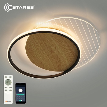  Управляемая светодиодная люстра AMATO wood 60W 2R-APP-400x505x52-BLACK/WHITE/CLEAR-220-IP20