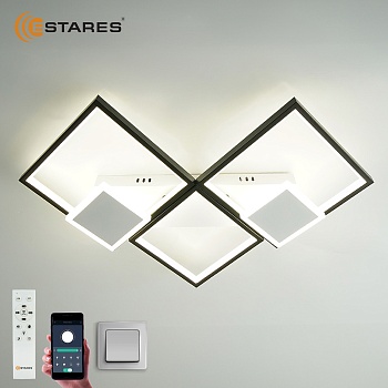 Управляемая светодиодная люстра ROMBO 80W 5S-APP-680x460x75-BLACK/WHITE/WHITE-220-IP20