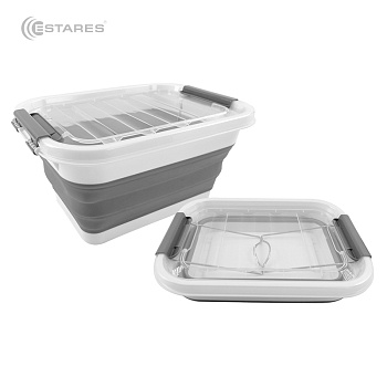 Таз-контейнер с крышкой силиконовый складной es-fl-portable-10l-39x28х19(7)-white/gray