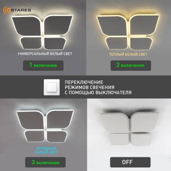 Управляемая светодиодная люстра AERO 70W 4F-ON OFF- 455x455x57-WHITE WHITE-220-IP20