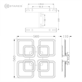Управляемый светодиодный светильник TETRA 160W 8S-APP-560х560х110-WHITE WHITE-220-IP20
