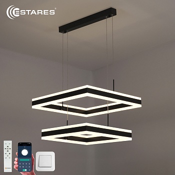 Управляемая светодиодная люстра STELLA 180W 2S-APP-500x500x1200-BLACK/WHITE-220-IP20