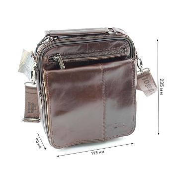 Сумка мужская из натуральной кожи UB-B219-195x235х90-brown/brown-молния/молния