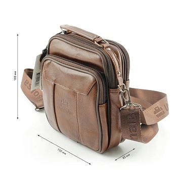 Сумка мужская из натуральной кожи UB-B101-150x185х85-brown/brown-молния/молния