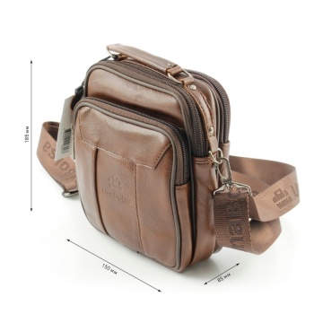 Сумка мужская из натуральной кожи UB-B101-150x185х85-brown/brown-молния/молния