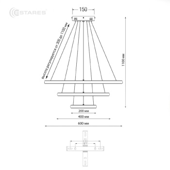 Управляемая светодиодная люстра LATTE 70W 3R-APP-600x1100-WHITE WHITE-220-IP20