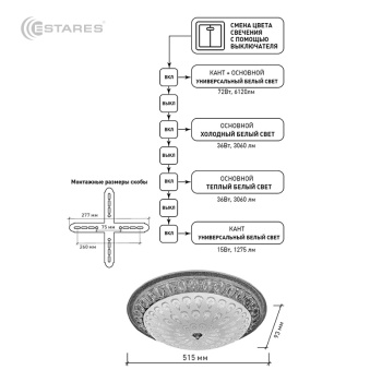 Управляемый светодиодный светильник on off  SAFI  CHROME 72W R-515-WHITE-220-IP20