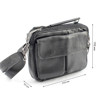 Сумка мужская из натуральной кожи UB-B210-240x190х90-black/black-молния/магнит