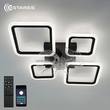 Управляемая светодиодная люстра с вент. FAN OVAL 70W+18W 4S-APP-760x560x120-BLACK/WHITE-220-IP20