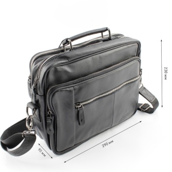 Сумка мужская из натуральной кожи UB-B310-290x230х90-black/black-молния/молния