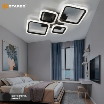 Управляемая светодиодная люстра OVAL prizma 80W 4S-RC-725x423x80-BLACK CLEAR-220-IP20