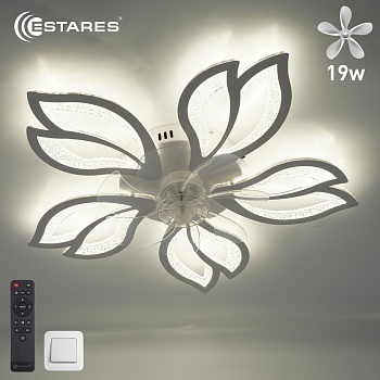 Управляемая светодиод. люстра c вент.FAN ASTRA ICE 70W+19W 5F-IRC-620x125-WHITE/CLEAR/CLEAR-220-IP20