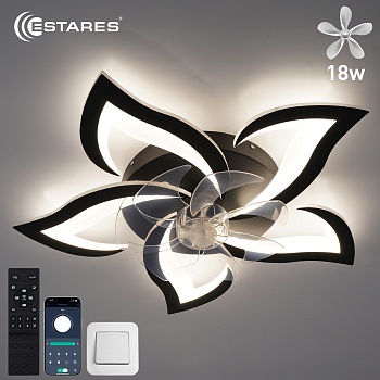 Управляемая светодиодная люстра с вент. FAN ELLA 80W+18W 5F-APP-680x120-BLACK/WHITE-220-IP20
