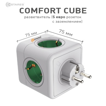 Разветвитель 5 Евро  COMFORT CUBE  5G-green white-Europlug