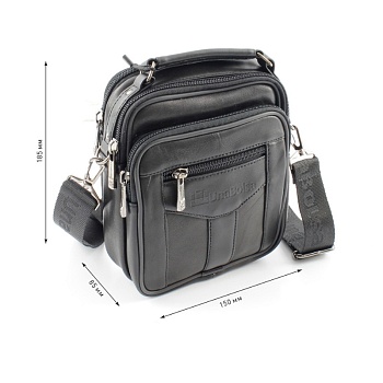 Сумка мужская из натуральной кожи UB-B109-150x185х85-black/black-молния/молния