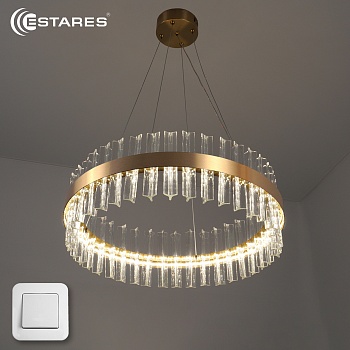 Управляемая светодиодная люстра SOFIA 100W R-ON/OFF(IRC)-500x1200-GOLD/CLEAR-220-IP20