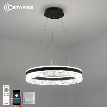 Управляемая светодиодная люстра STELLA ice 80W R-APP-500x1200-BLACK/CLEAR-220-IP20