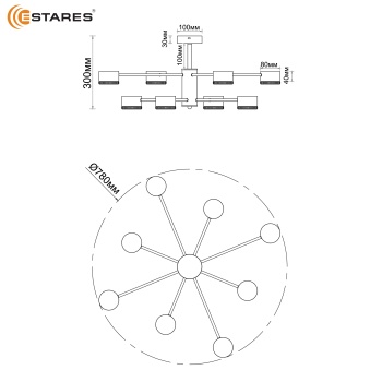 Люстра GUSTA 8xGX53 R-780x300-BLACK-IP20