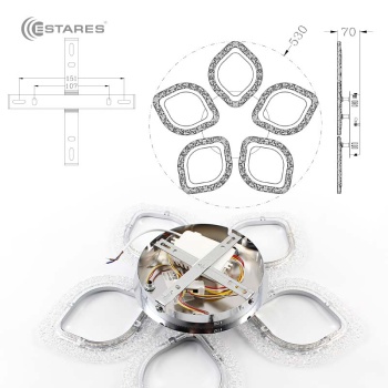 Управляемая светодиодная люстра AZALIA ICE 80W 5F-APP-530x70-CHROME CLEAR-220-IP20