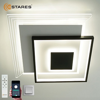 Управляемая светодиодная люстра  VETRO 65W 3S-APP-410x410x55-BLACK/WHITE/CLEAR-220-IP20