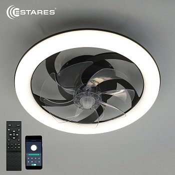 Управляемая светодиодная люстра с вент. FAN SIMPLE 65W+18W R-APP-480x125-BLACK/WHITE-220-IP20