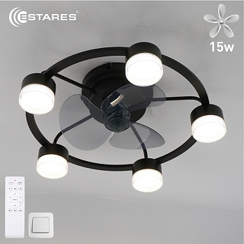 Управляемая люстра с вентилятором DORA FAN 5XGX53+15W 5R-RC-540X170-BLACK/CLEAR/CLEAR-220-IP20