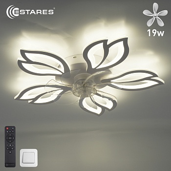 Управляемая светодиод. люстра c вент. FAN ASTRA 70W+19W 5F-IRC-620x125-WHITE/WHITE/CLEAR-220-IP20